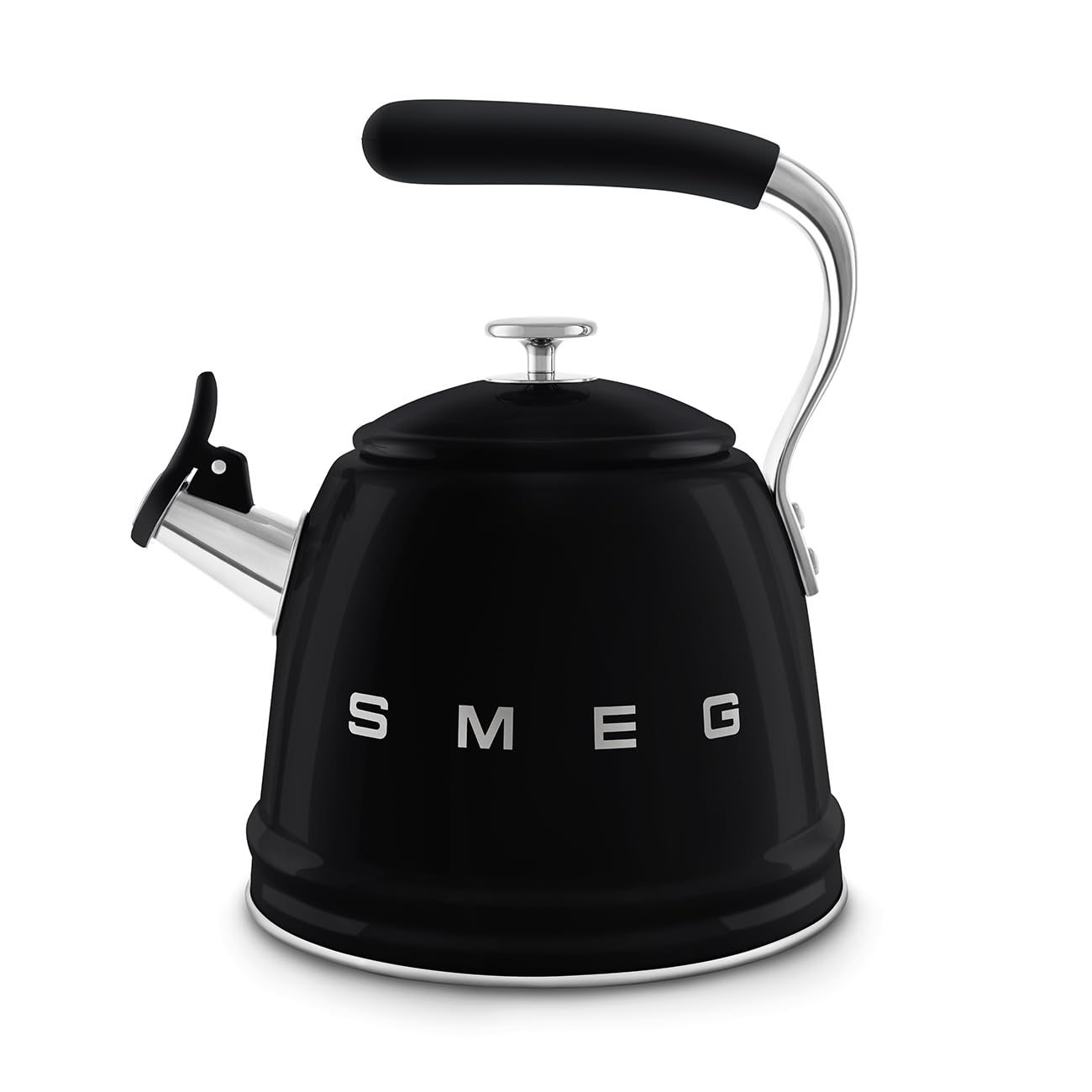 Hervidor Smeg retro visto lateral en negro, diseño icónico para tu cocina.