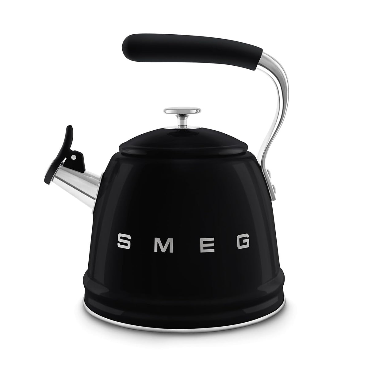 Hervidor Smeg retro visto lateral en negro, diseño icónico para tu cocina.