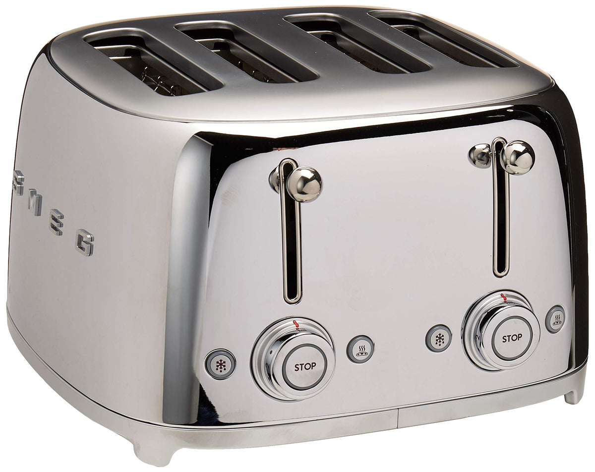 Tostadora SMEG 50s con 4 rebanadas y acabado en acero, ideal para desayunos