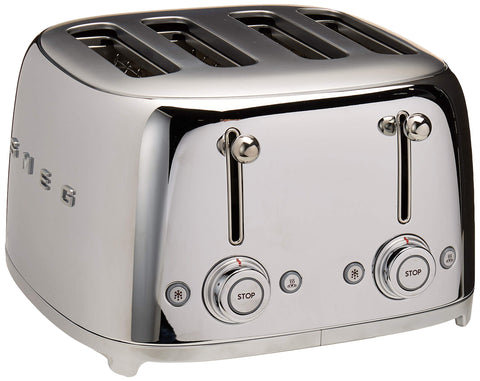Tostadora SMEG 50s con 4 rebanadas y acabado en acero, ideal para desayunos