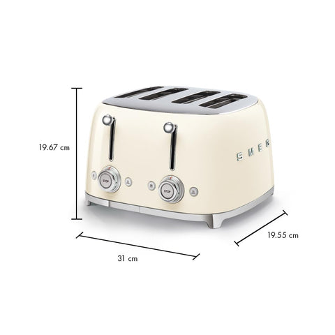 Tostadora Smeg 50s crema con ranuras extra anchas para pan grande