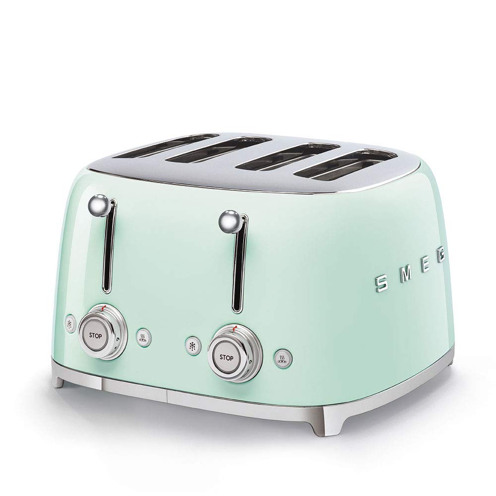 Smeg Tostadora 50s Style verde pastel frente con ranuras anchas para pan grande