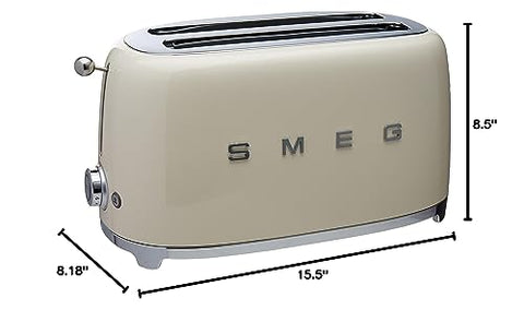 Tostadora SMEG TSF02 crema, bandeja recogemigas extraíble para limpieza.