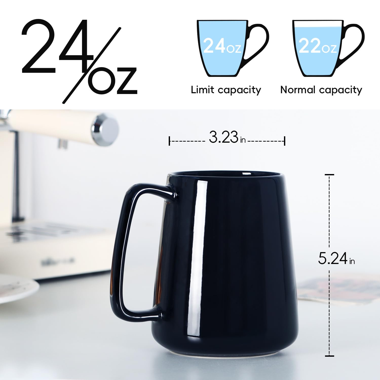 Smilatte taza, asa grande visible, manejo cómodo para bebidas calientes.