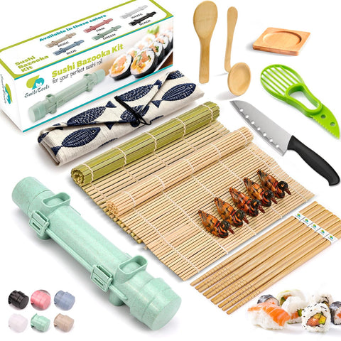 SmileTools kit sushi 22 en 1 con rodillo de sushi, ideal para principiantes en casa.