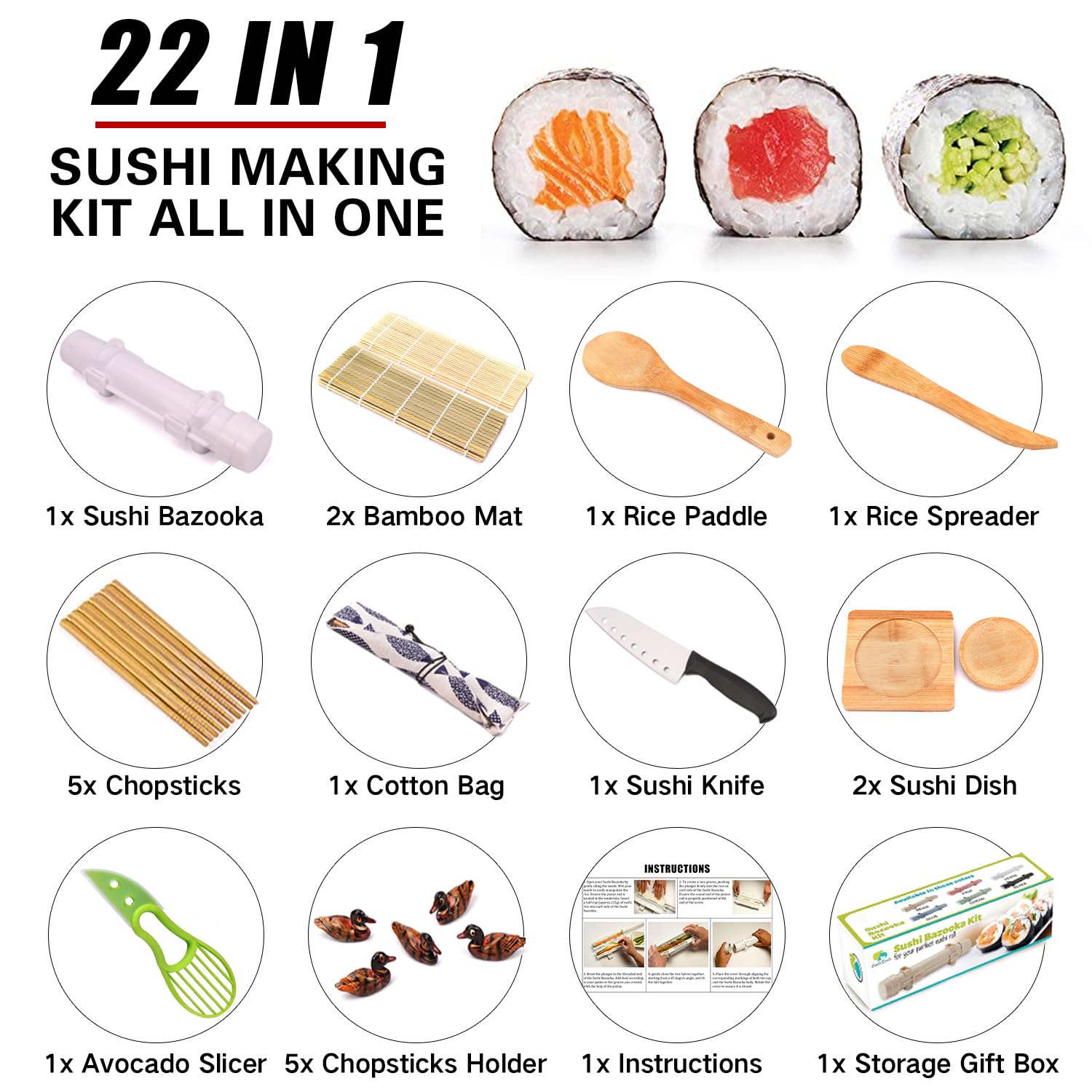 SmileTools rodillo bambú para sushi, enrollado estable y suave.