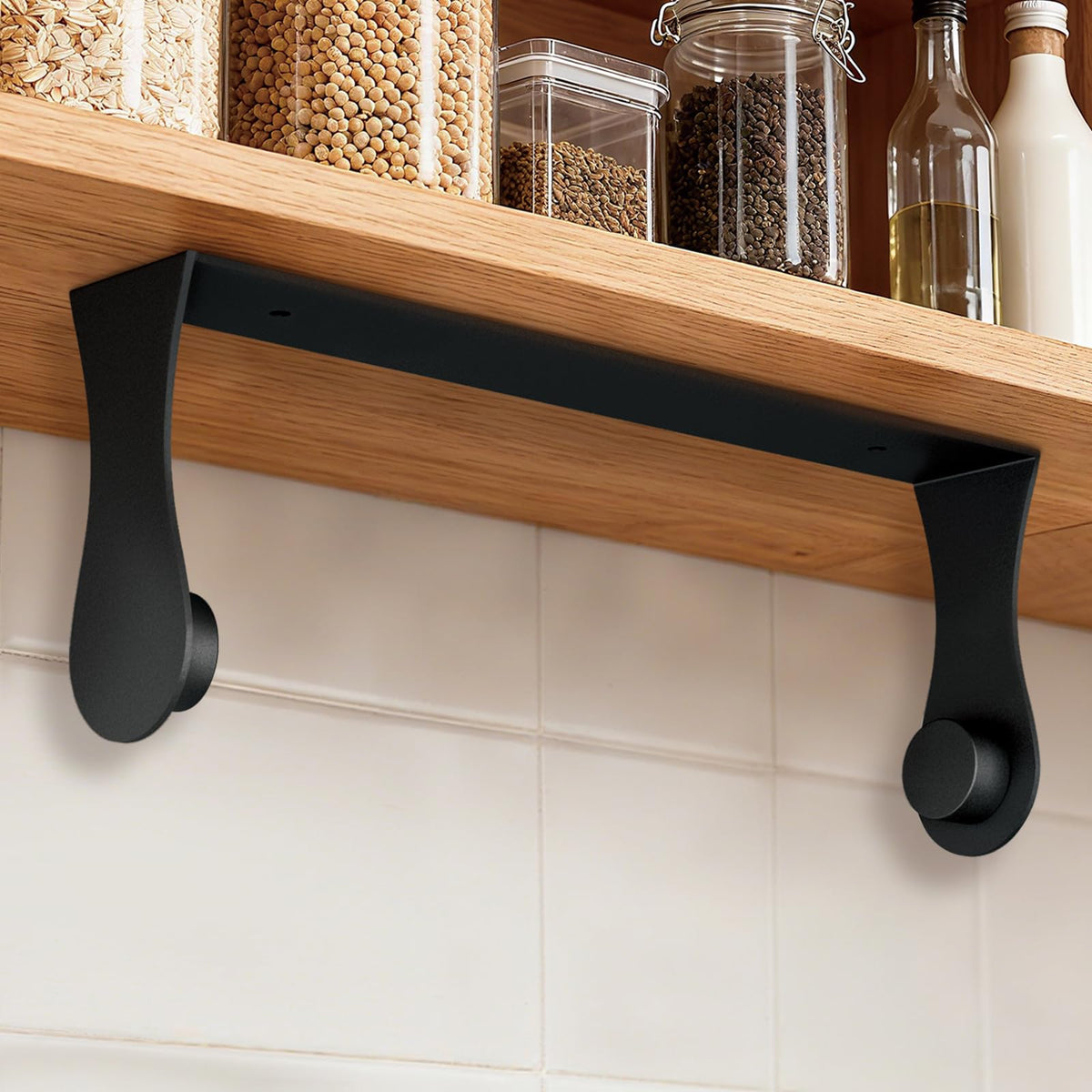 Smipam portarrollos de papel bajo gabinete negro, ahorro de espacio práctico para la cocina.