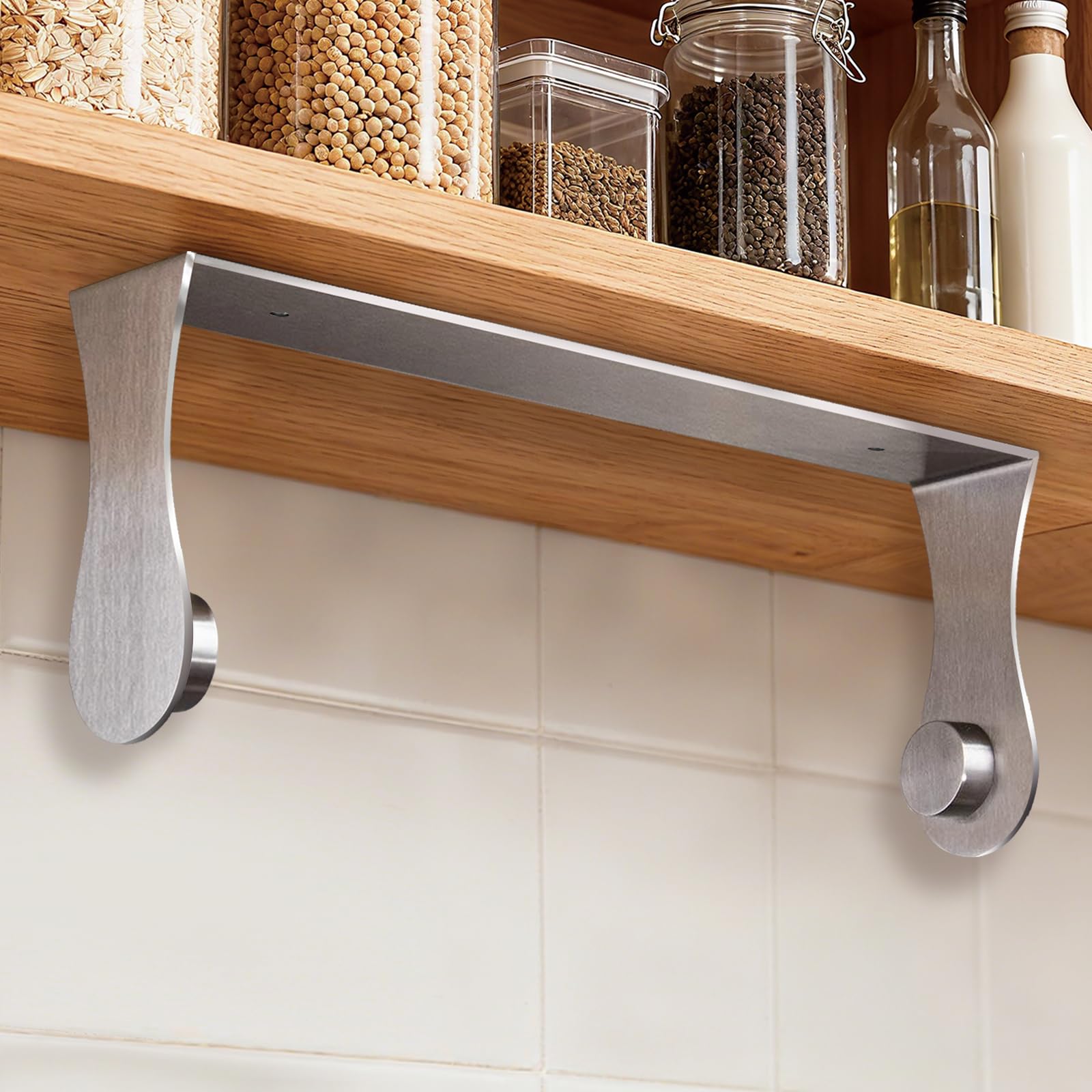 Smipam soporte toallas bajo mueble, acero inoxidable, adhesivo, ahorro de espacio