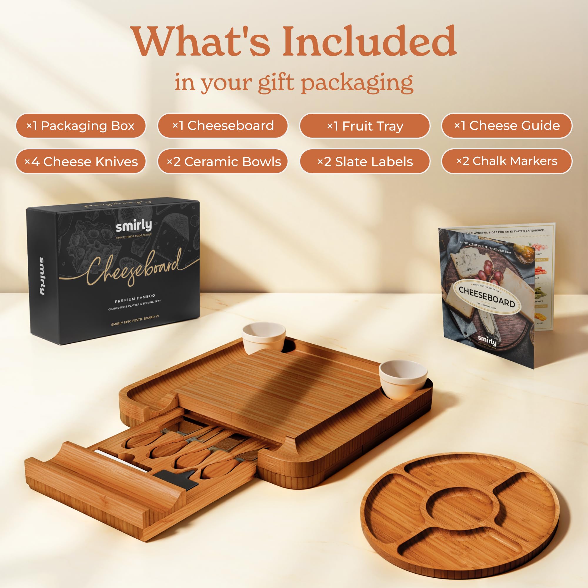 SMIRLY accesorios de queso con ranuras para pan, organizados y listos para servir.