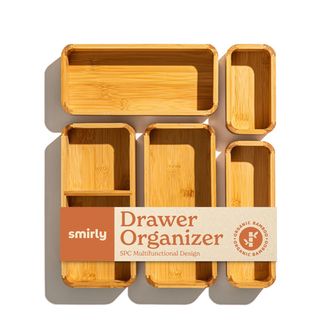 Smirly organizador cajon bambú, 5 piezas, optimiza utensilios.