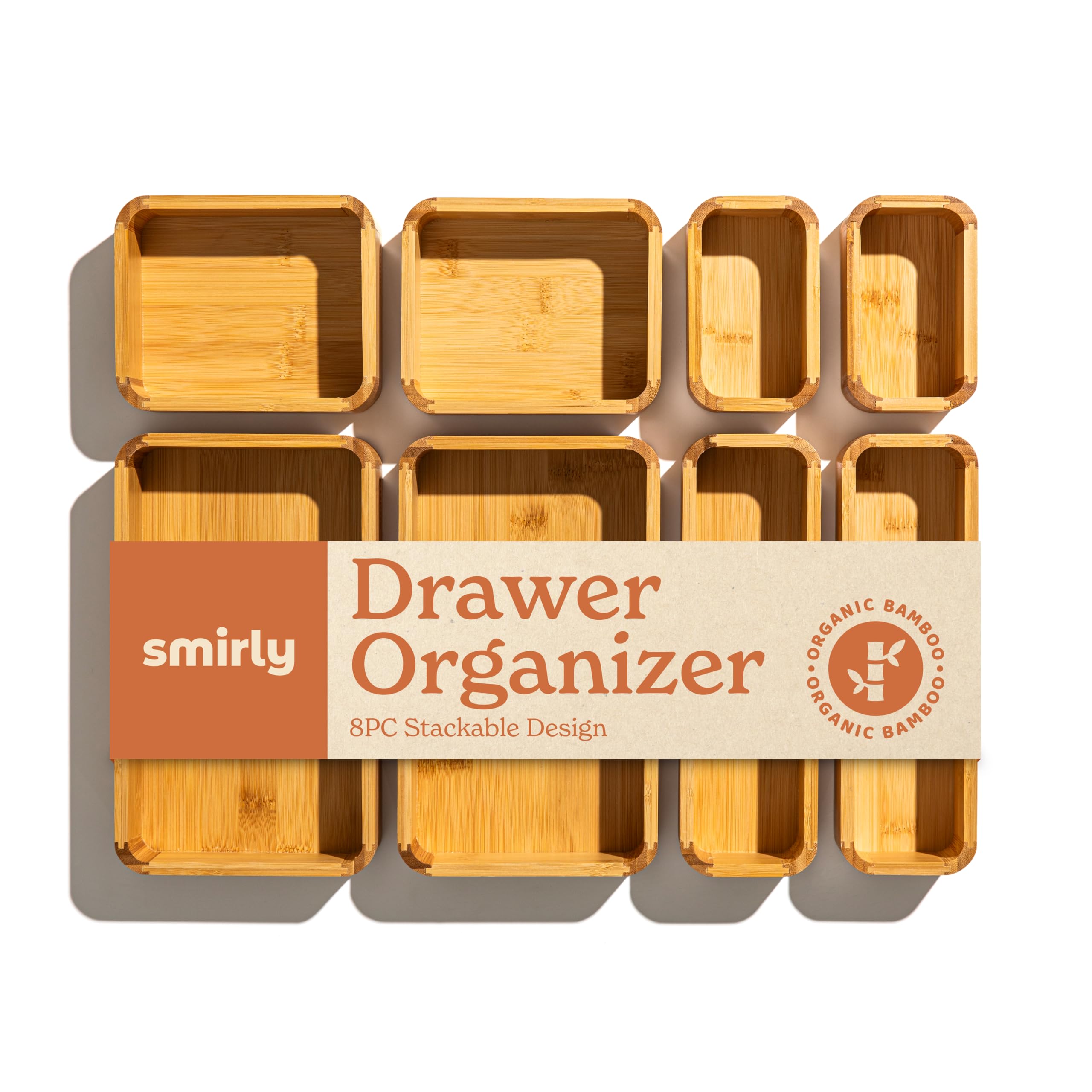 SMIRLY organizador de cajón de bambú, set de 8 piezas para utensilios grandes y pequeños.