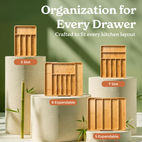 SMIRLY organizador de cajón para cocina en bambú, fácil de limpiar y duradero.