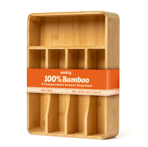 SMIRLY organizador de cajón para cubiertos en bambú, organización eficiente y fácil acceso.