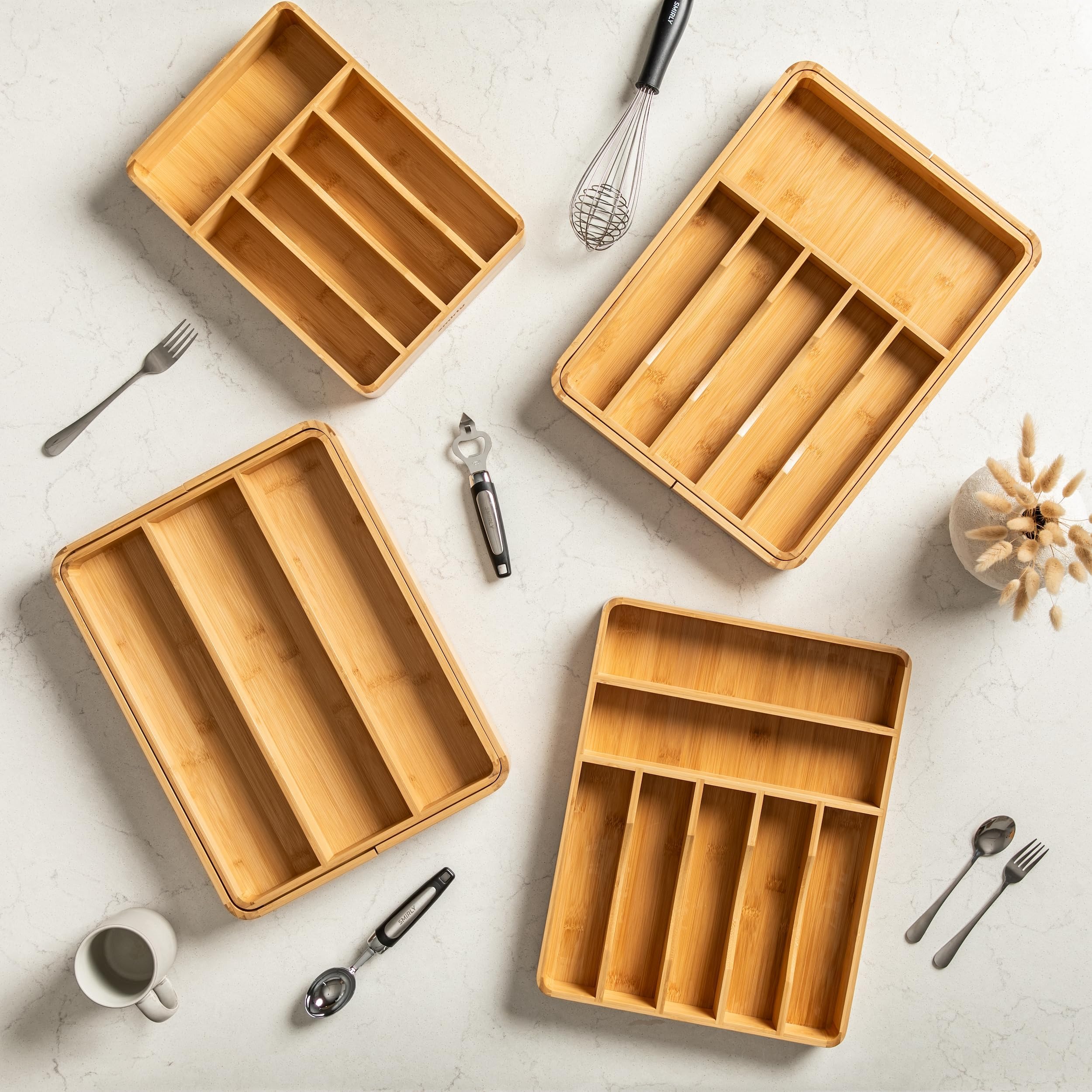 SMIRLY organizador ajustable para cajón de utensilios en bambú, se adapta a diferentes cajones.