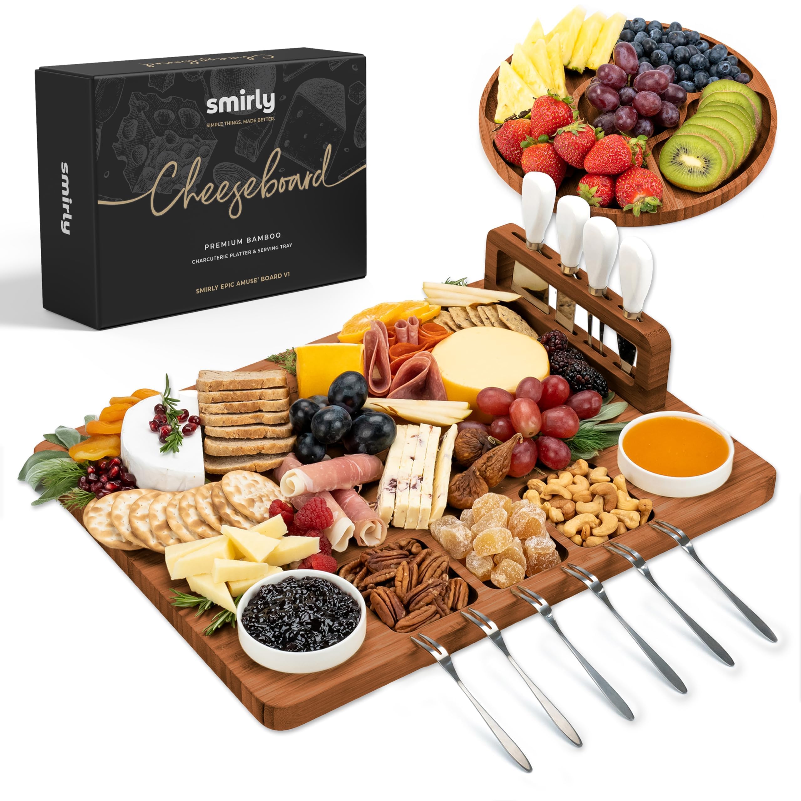 Tabla SMIRLY de charcutería en bambú grande para servir y impresionar