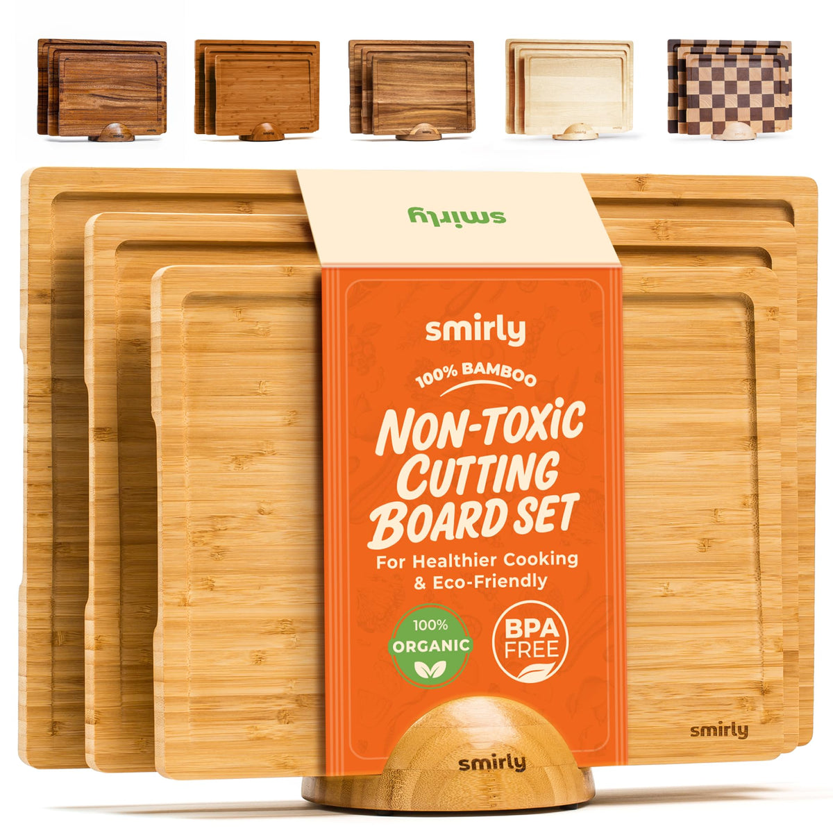 Smirly: tabla de cortar bambú con soporte para mantener la cocina ordenada y al alcance.