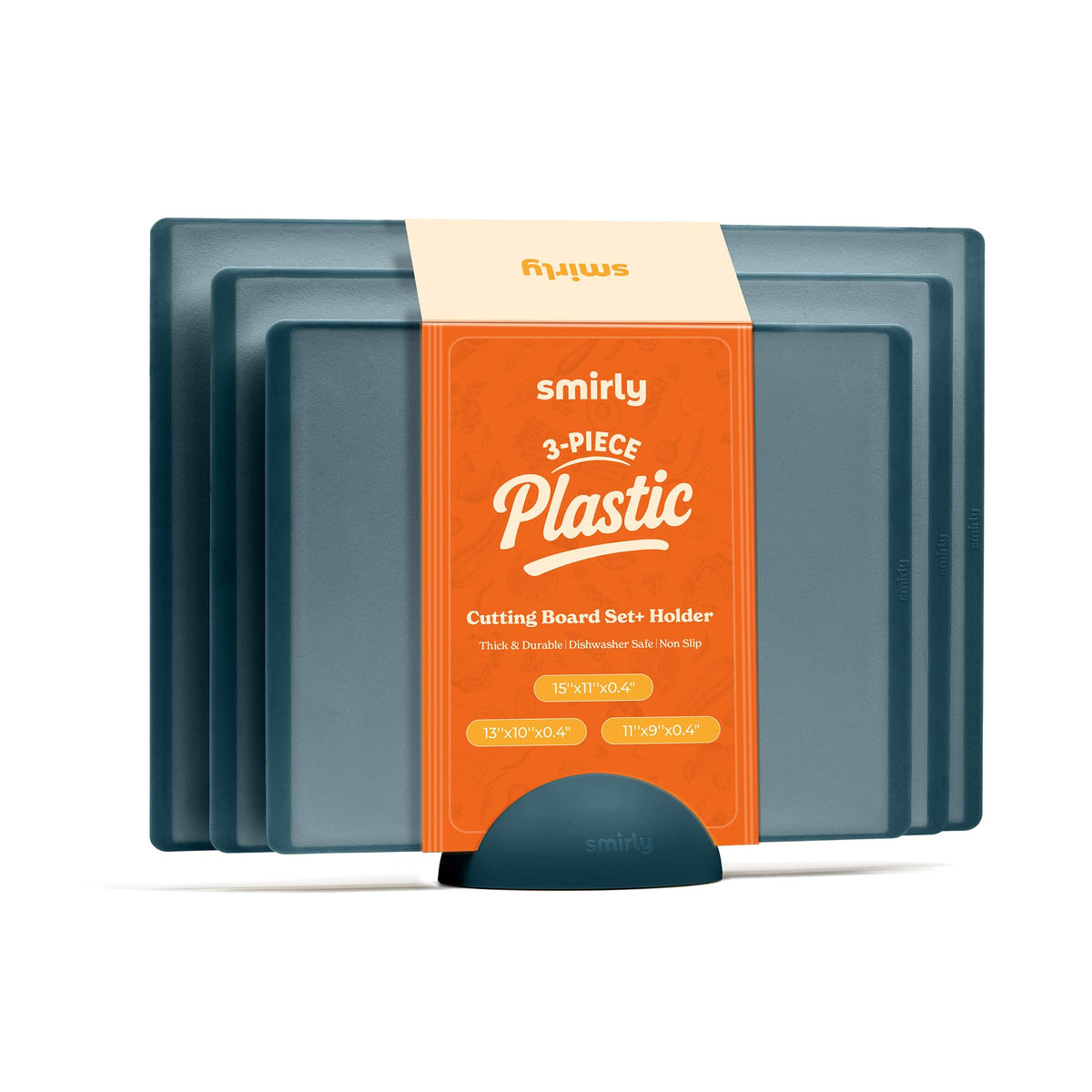 SMIRLY conjunto de tres tablas de cortar plástico con soporte para encimeras ordenadas.
