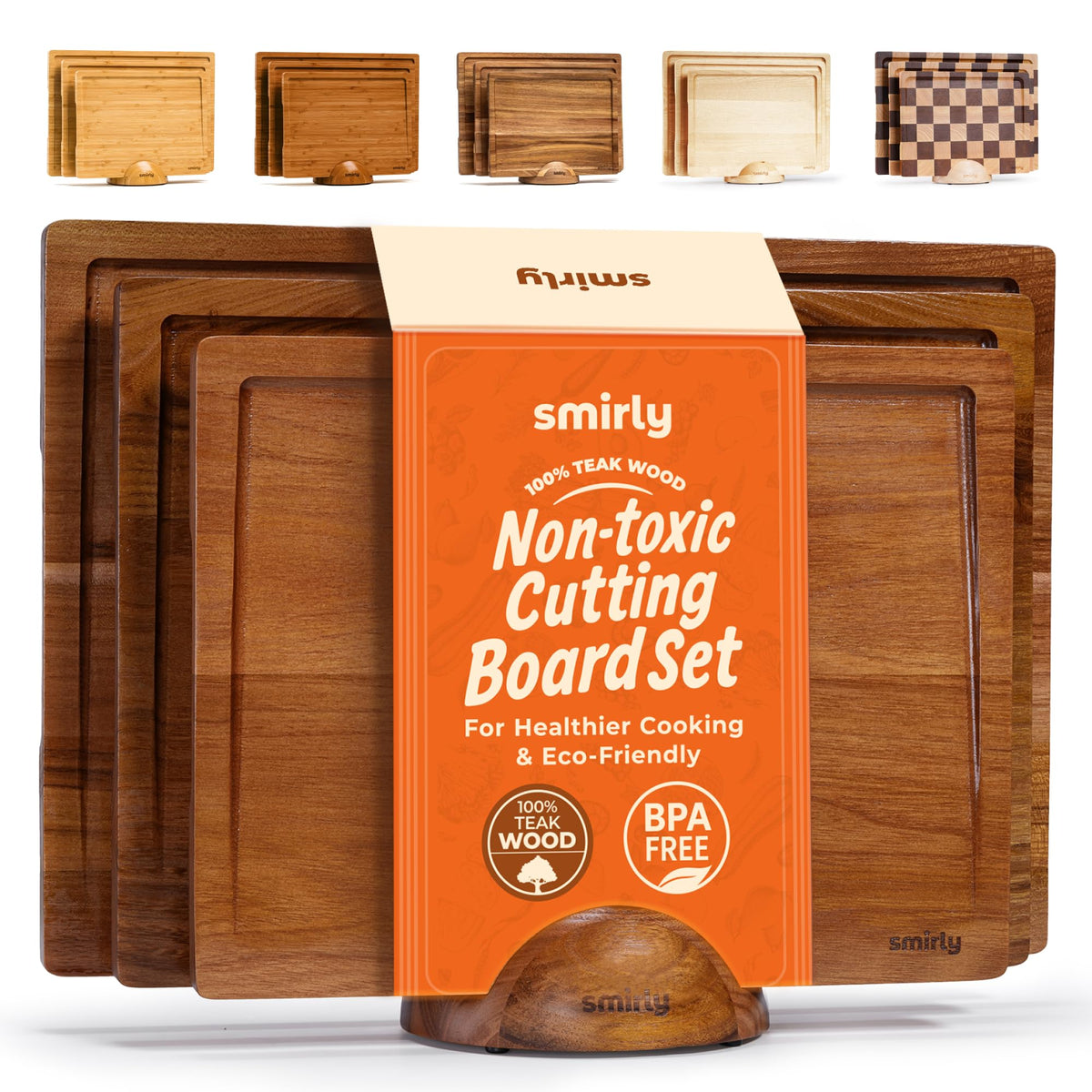 Tabla SMIRLY de teca set de 3 con soporte para organizar la cocina