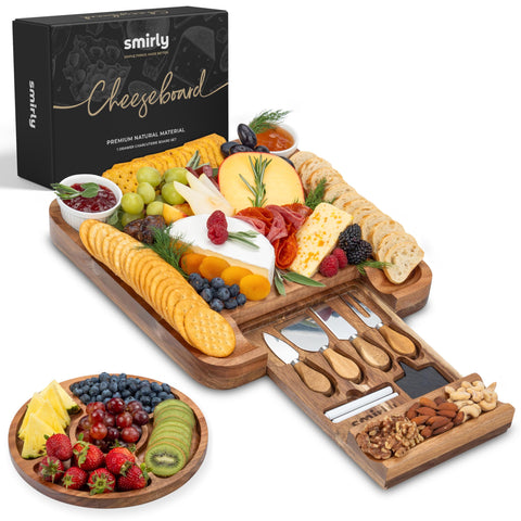 SMIRLY tabla quesos acacia grande, ideal para reuniones y degustaciones.