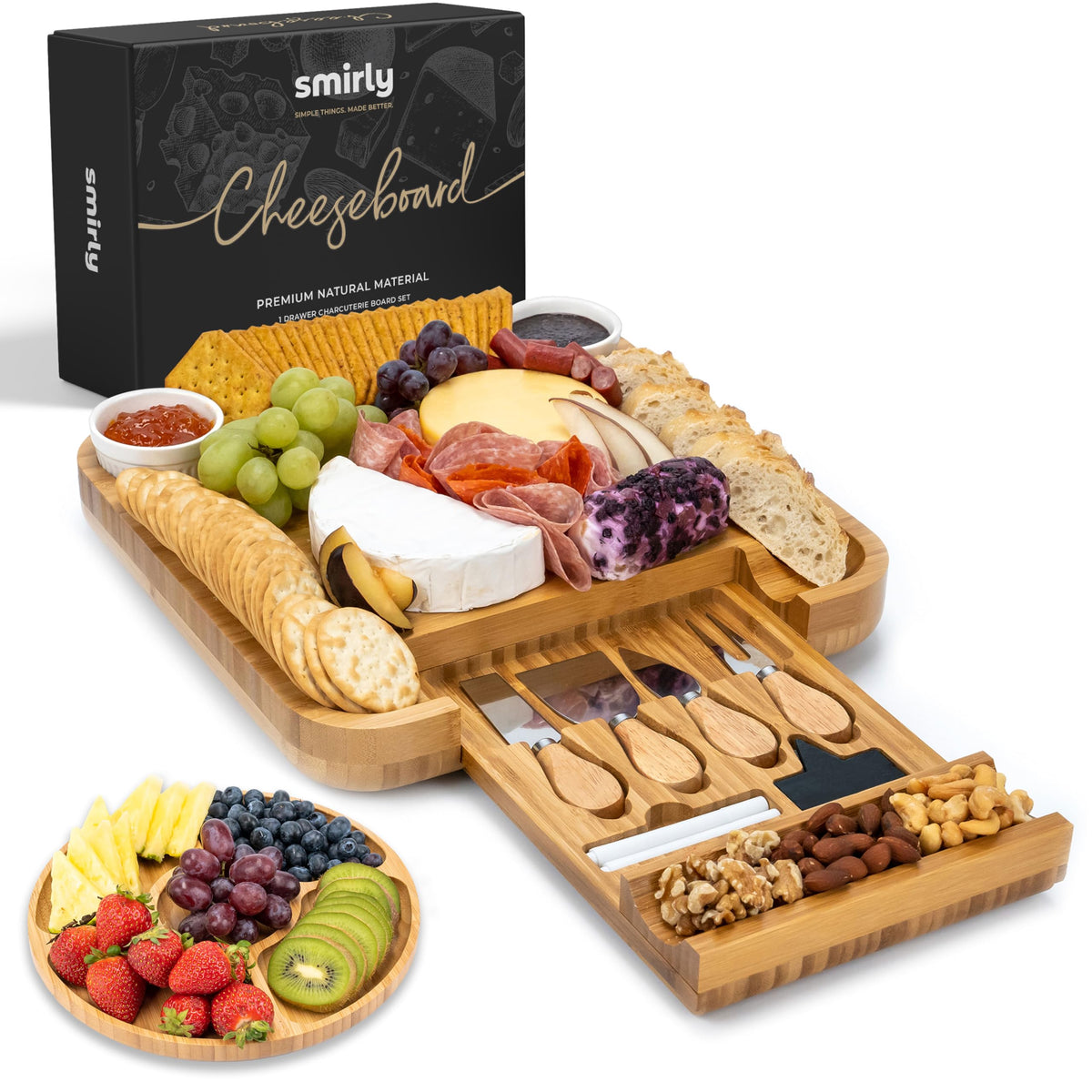 Tabla de quesos SMIRLY de bambú grande para servir aperitivos con estilo