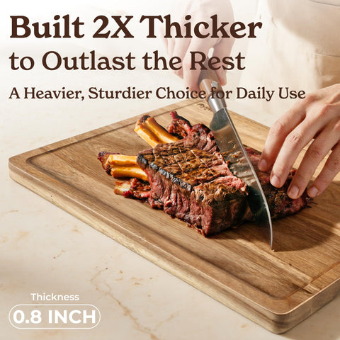 Tablas SMIRLY de acacia, resistente y duradera para uso diario en la cocina.