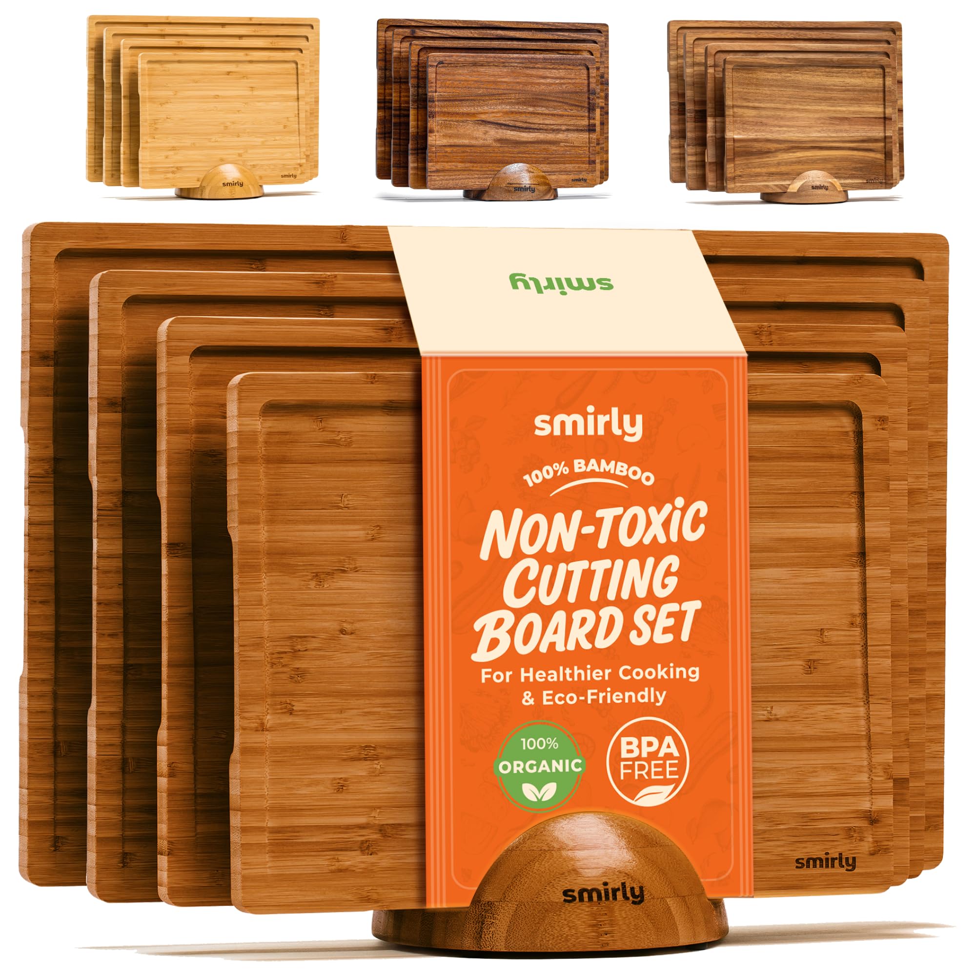 Tabla SMIRLY de bambú, juego de 4, ideal para picar carnes y preparar alimentos