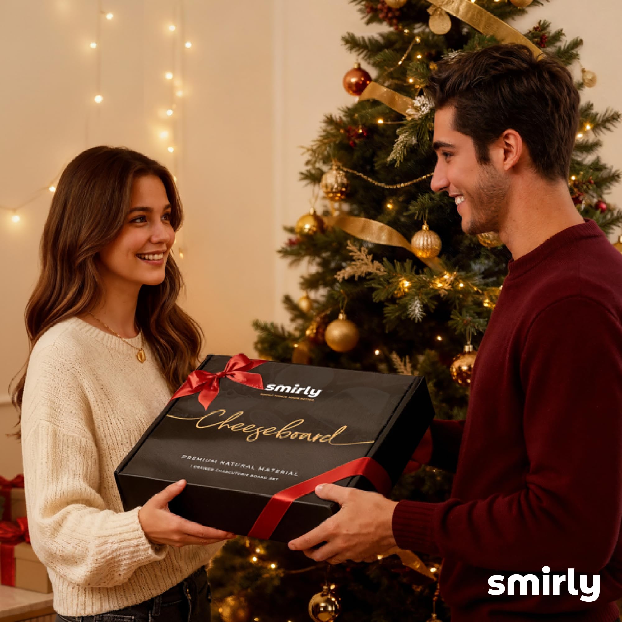 SMIRLY tablero de charcutería con caja decorativa y guía, regalo perfecto.
