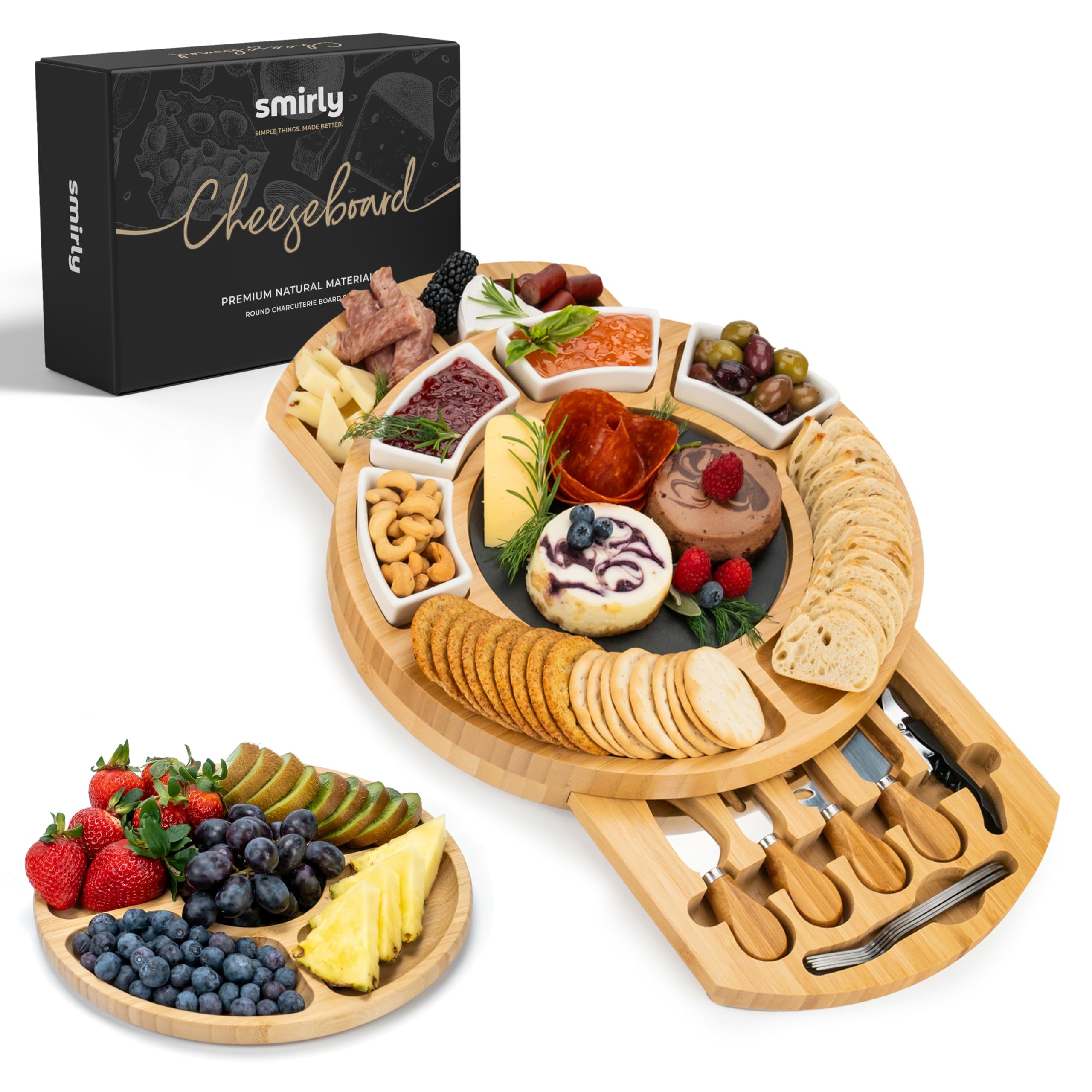 Tablero SMIRLY de charcutería grande en bambú, ideal para reuniones.