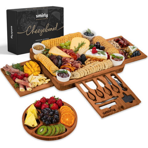 SMIRLY Tablero charcutería grande de bambú para servir aperitivos con estilo.