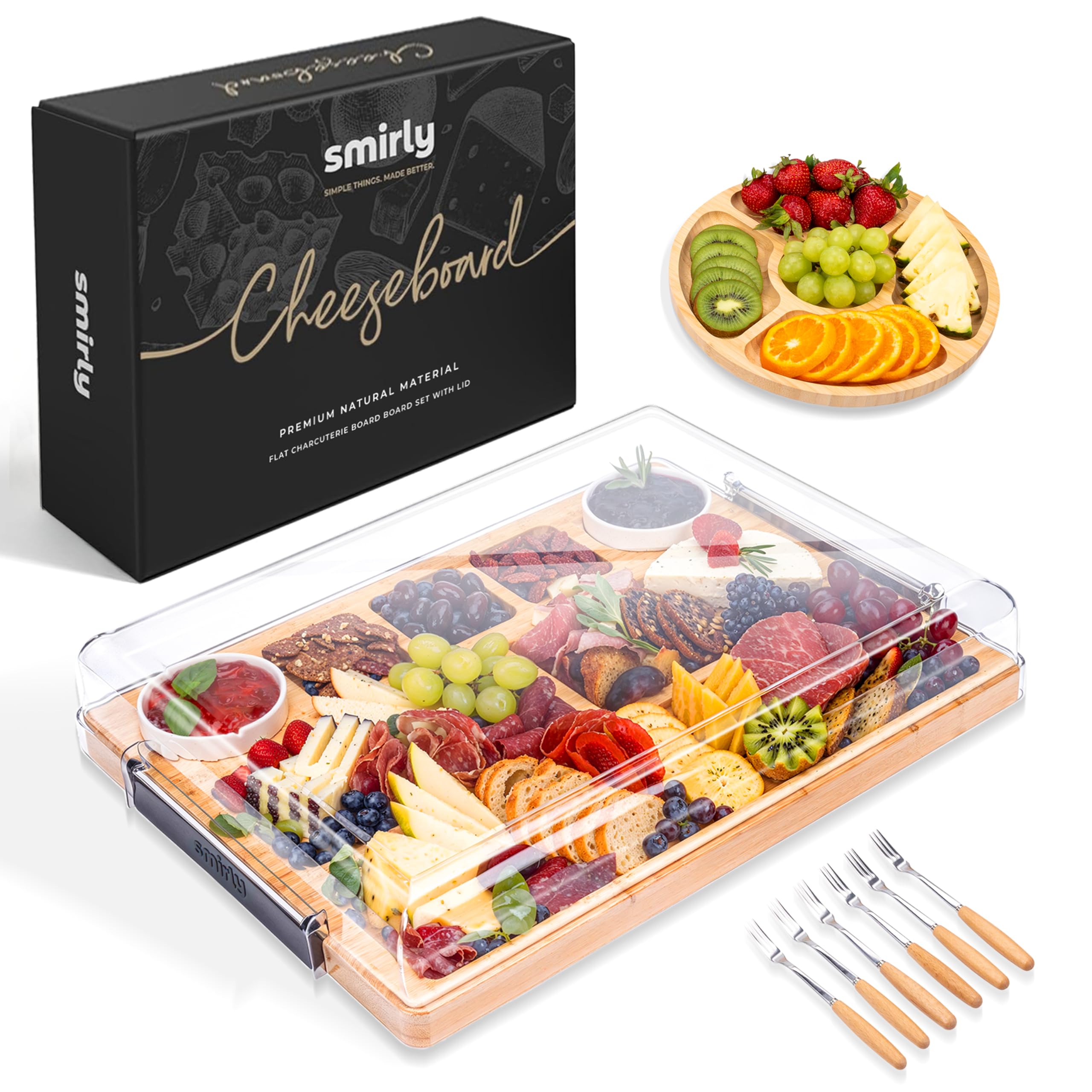 Tablero SMIRLY grande con tapa de cristal para transportar y servir