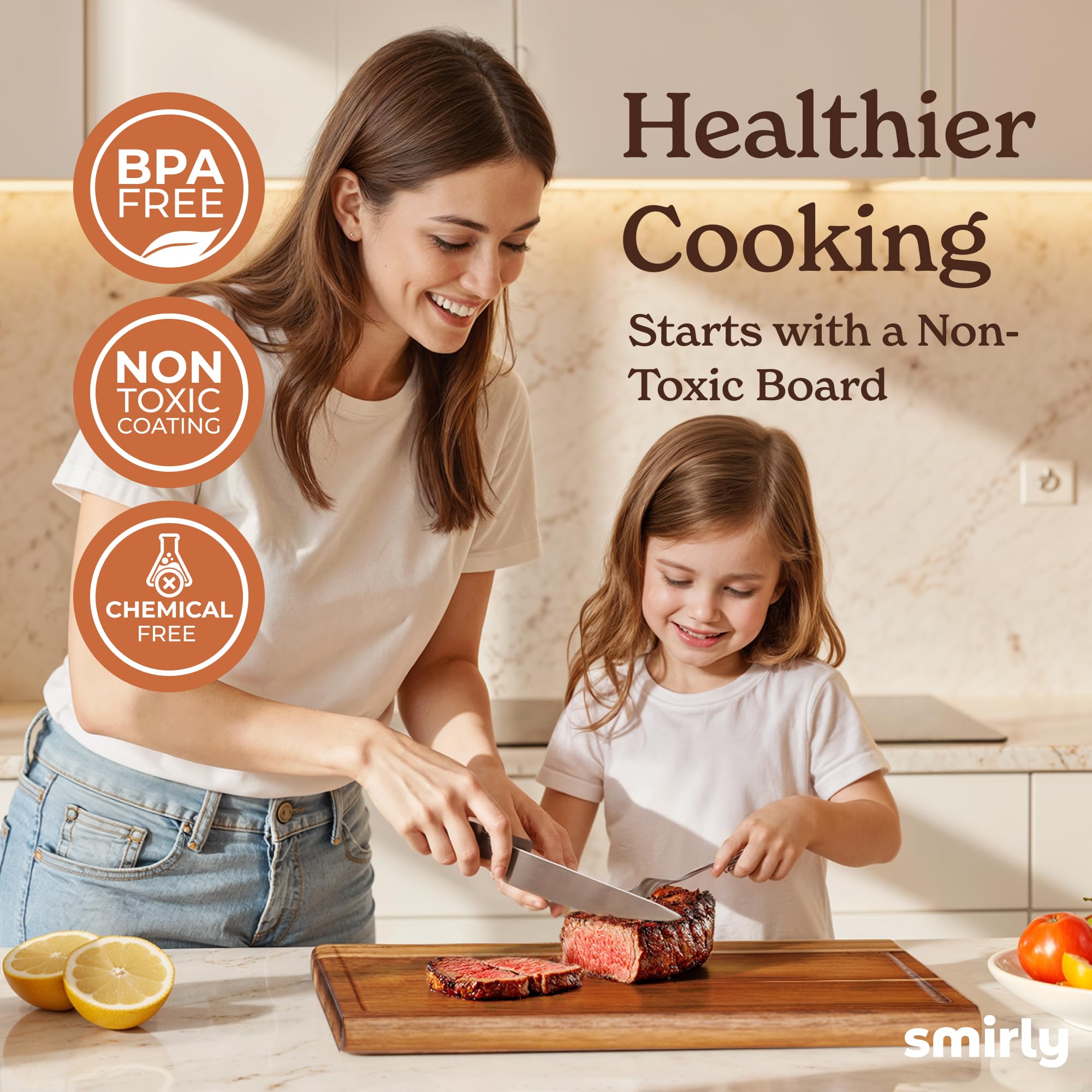 Tabla SMIRLY de teca para uso pesado en cocina.
