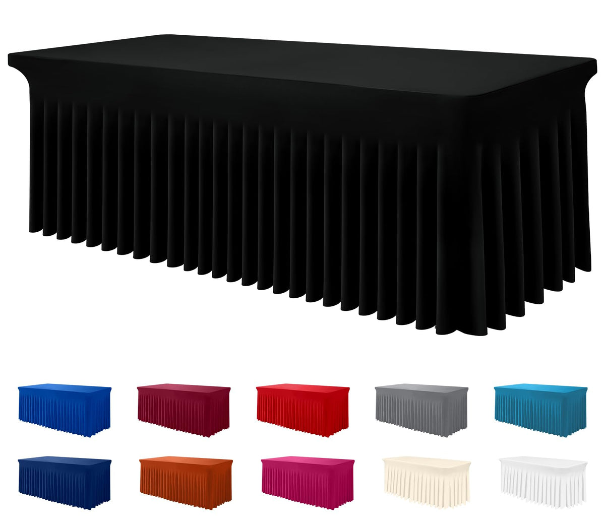Smiry cubierta de mesa Spandex de cuatro pies, frontal limpio para evento formal.