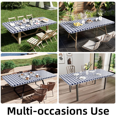 Smiry mantel con cuadros blancos y azules, estilo clásico para comedor o picnic.