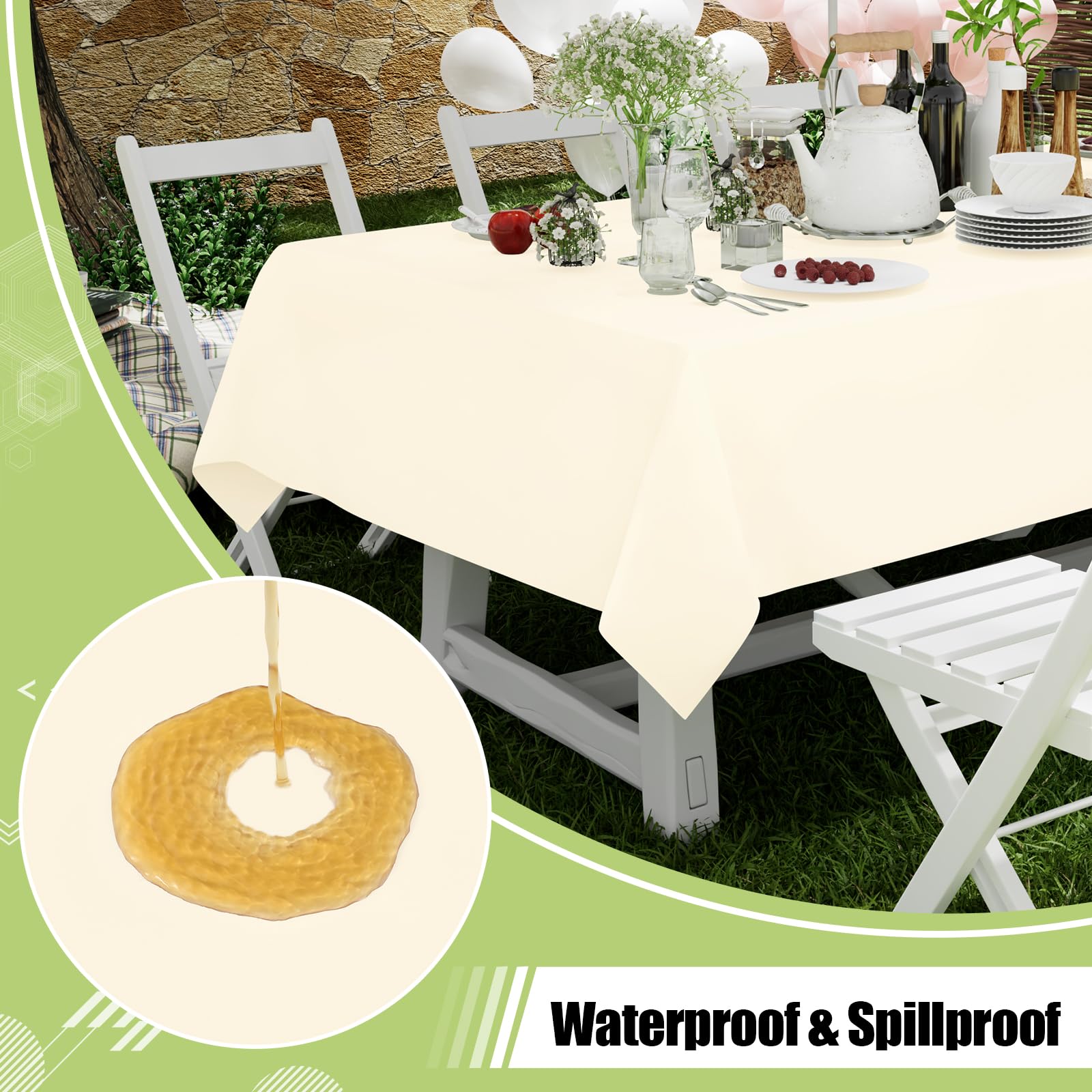 Mantel beige Smiry, superficie impermeable para derrames y limpieza fácil.