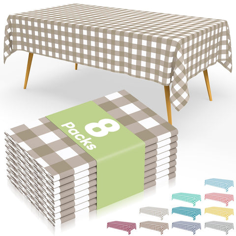 Smiry mantel desechable con patrón de cuadros khaki y blanco, ideal para fiestas al aire libre.