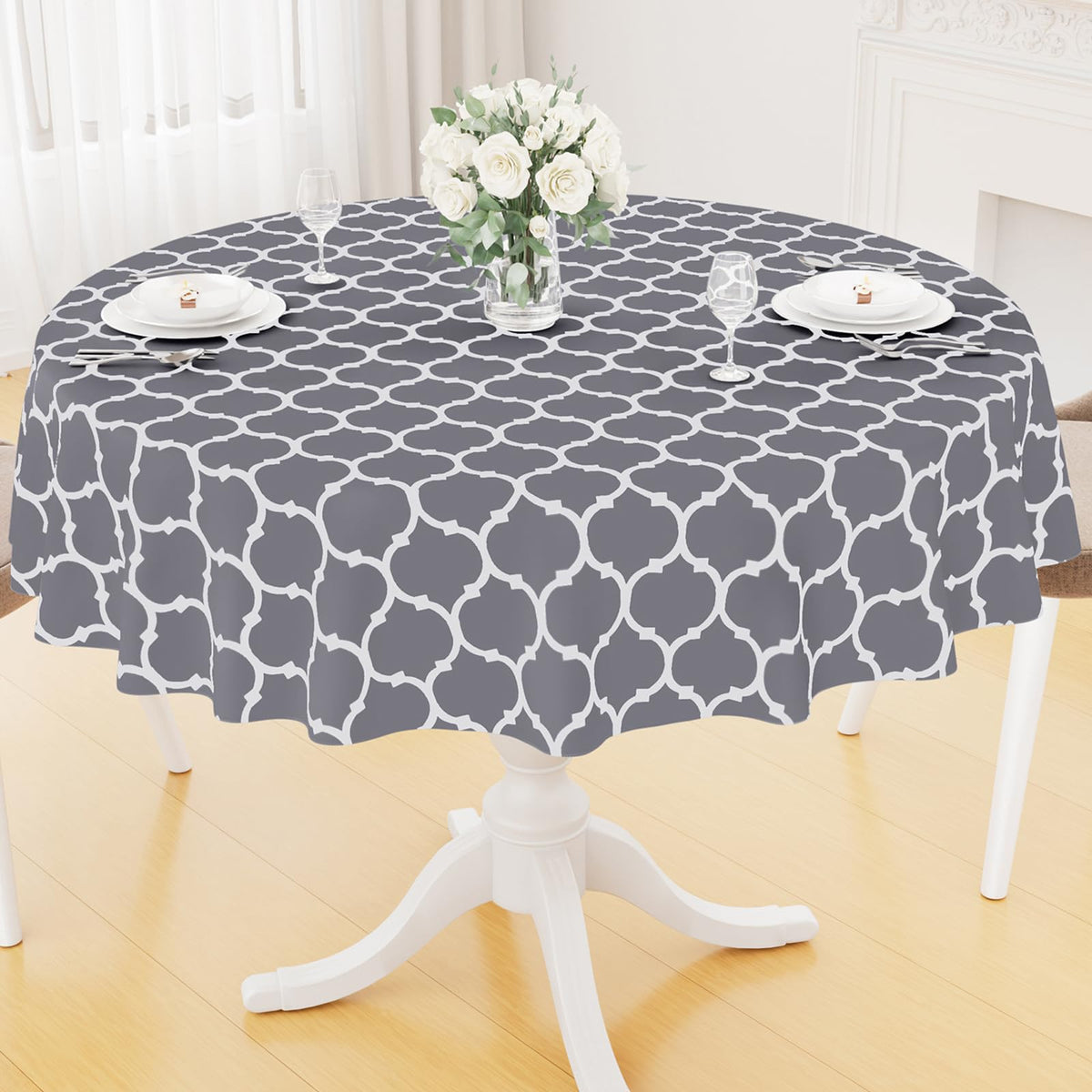 Smiry mantel plástico redondo gris, 60 pulgadas, protege la mesa y añade estilo.
