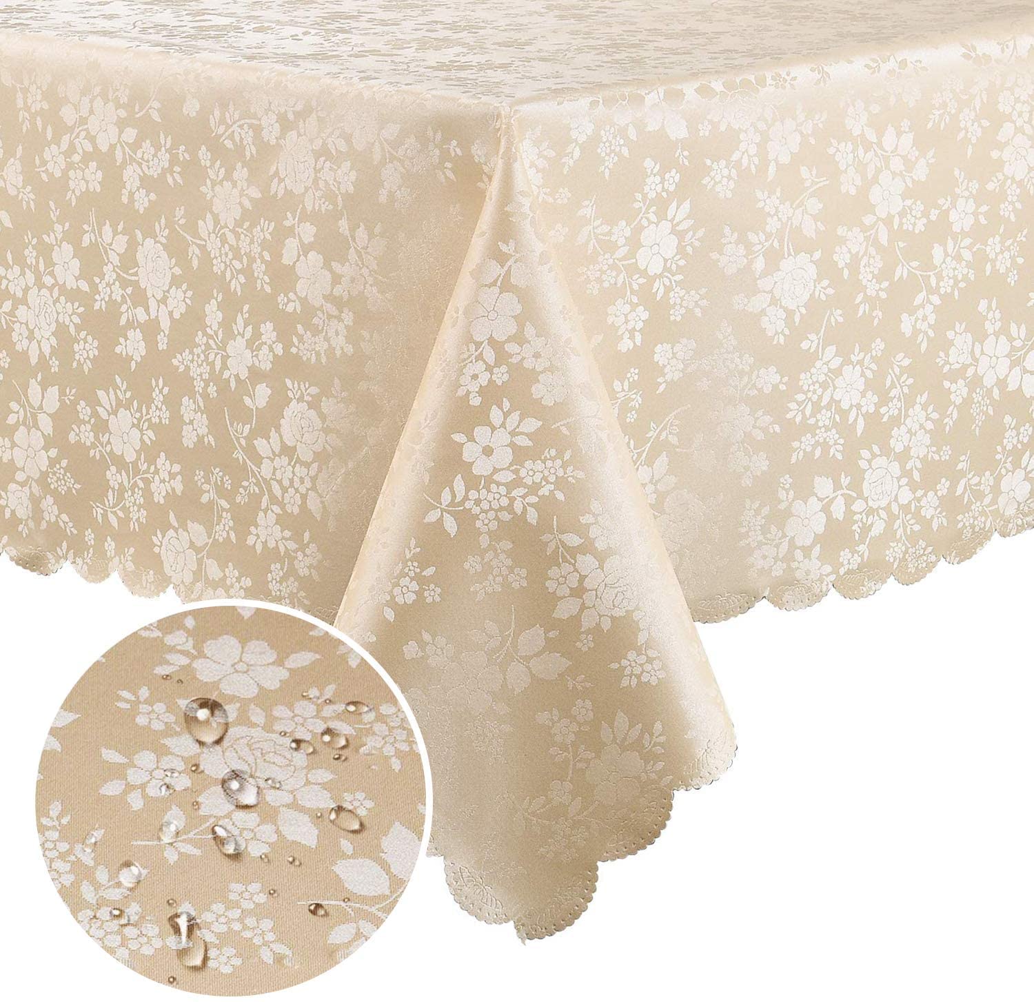 Smiry mantel rectangular beige con bordes festoneados para cena elegante y protegida