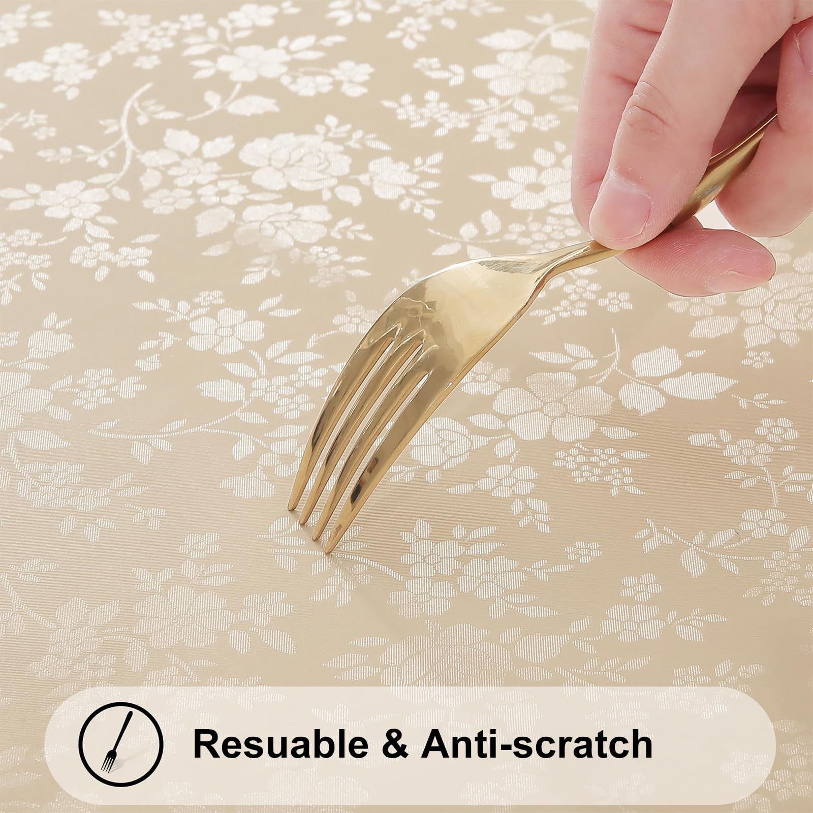 Mantel beige Smiry con acabado resistente a salpicaduras para uso diario