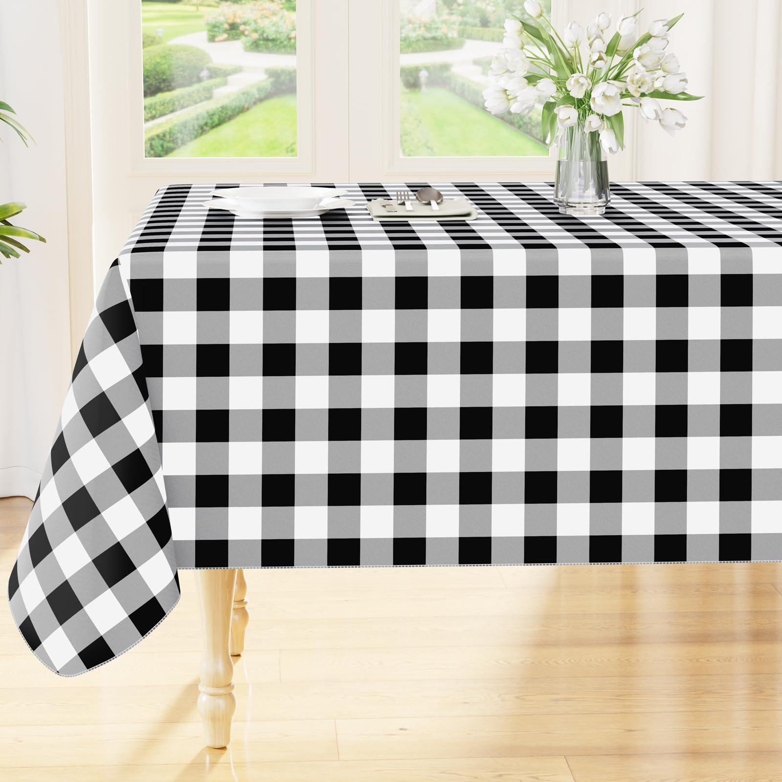 Smiry mantel rectangular con cuadros Buffalo, ideal para cenas elegantes.