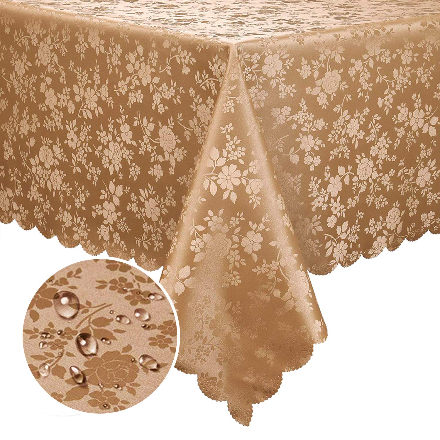 Smiry mantel rectangular floral en relieve con bordes escallados para cenas elegantes.