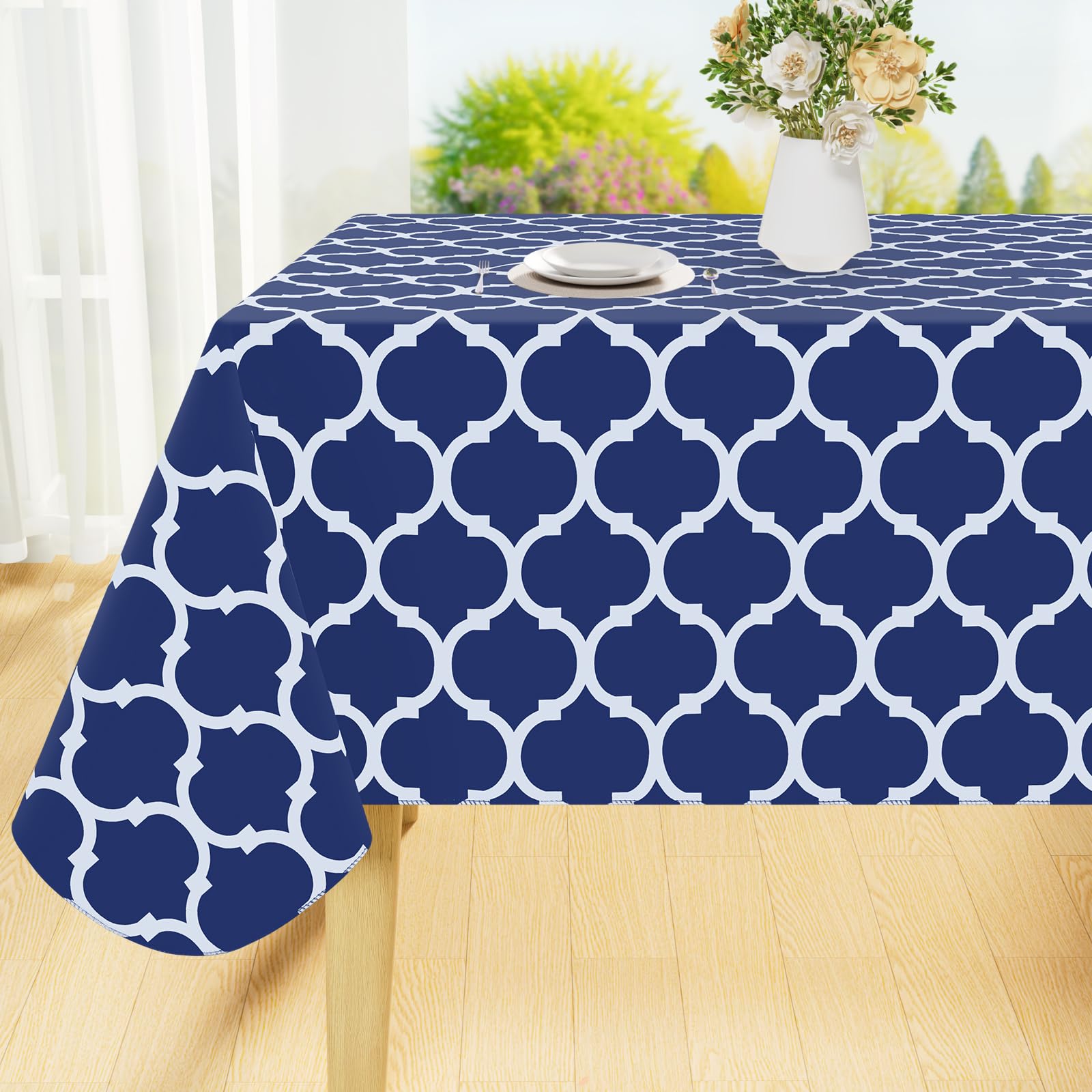Smiry mantel rectangular impermeable en azul marino para comidas sin manchas.