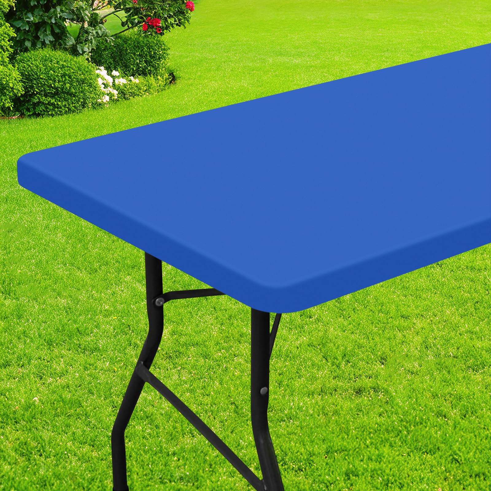 Mantel rectangular Smiry para picnic azul, ideal para mesa de seis pies