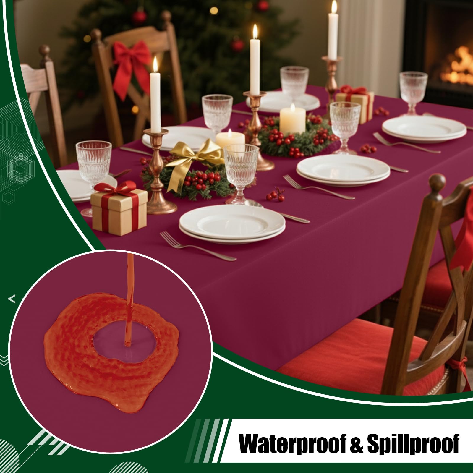Smiry mantel rectangular rojo vino impermeable para proteger la mesa.