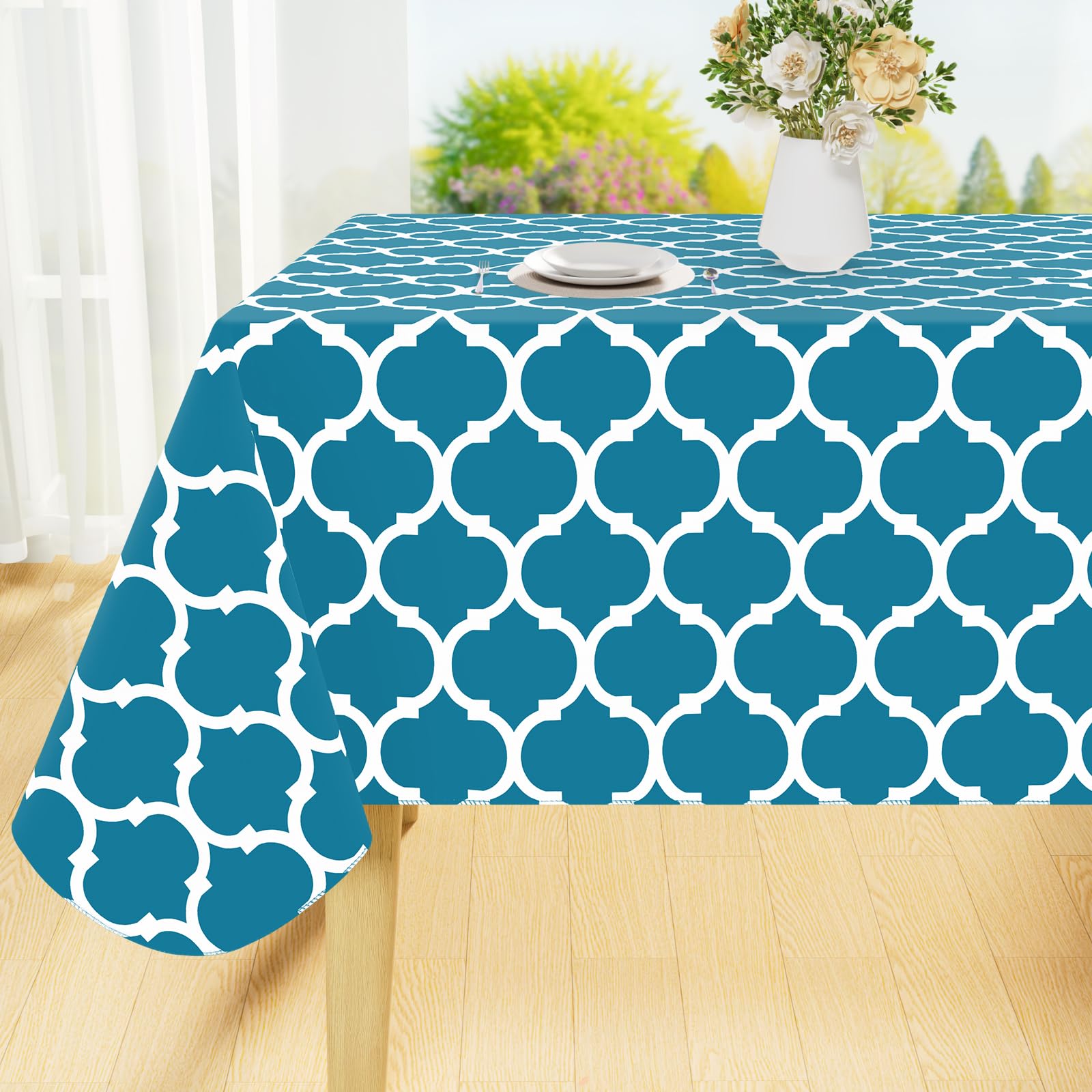Smiry mantel rectangular vinilo turquesa 60x84, protege la mesa de manchas y derrames.