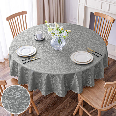Mantel Smiry redondo gris de 60 pulgadas, superficie impermeable para comidas limpias.
