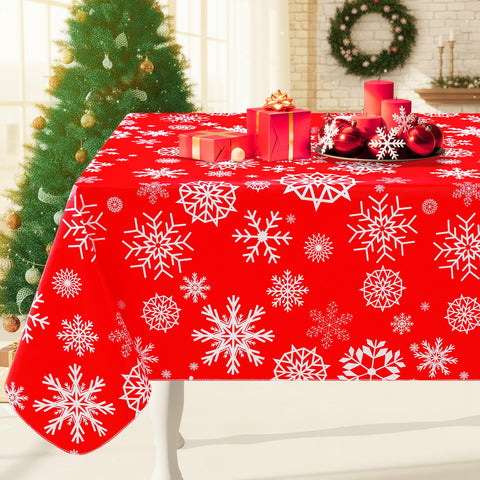 Smiry mantel rectangular navidad, frente con copos de nieve para mesa festiva