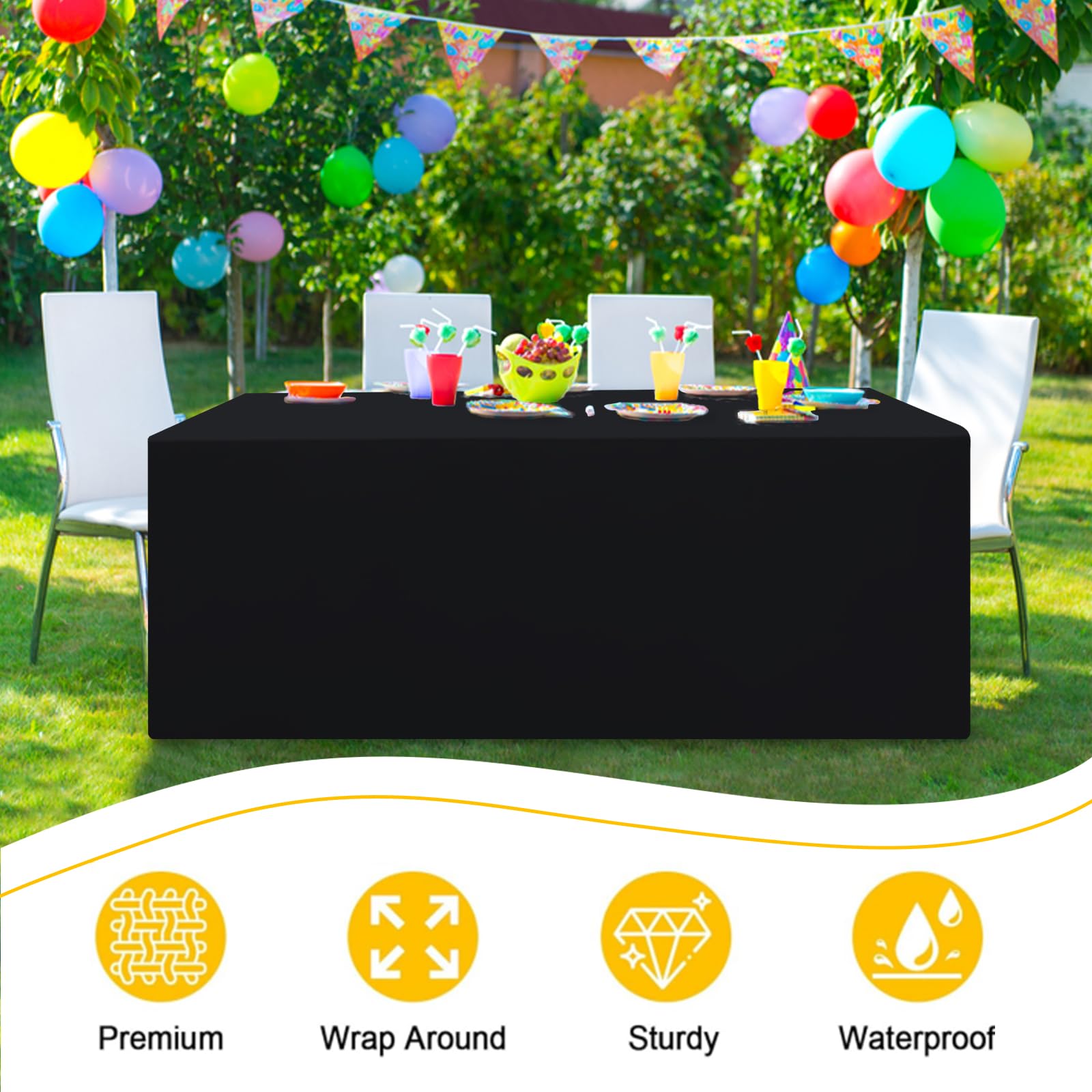 Textura poliéster Smiry negro, mantel resistente a manchas para eventos