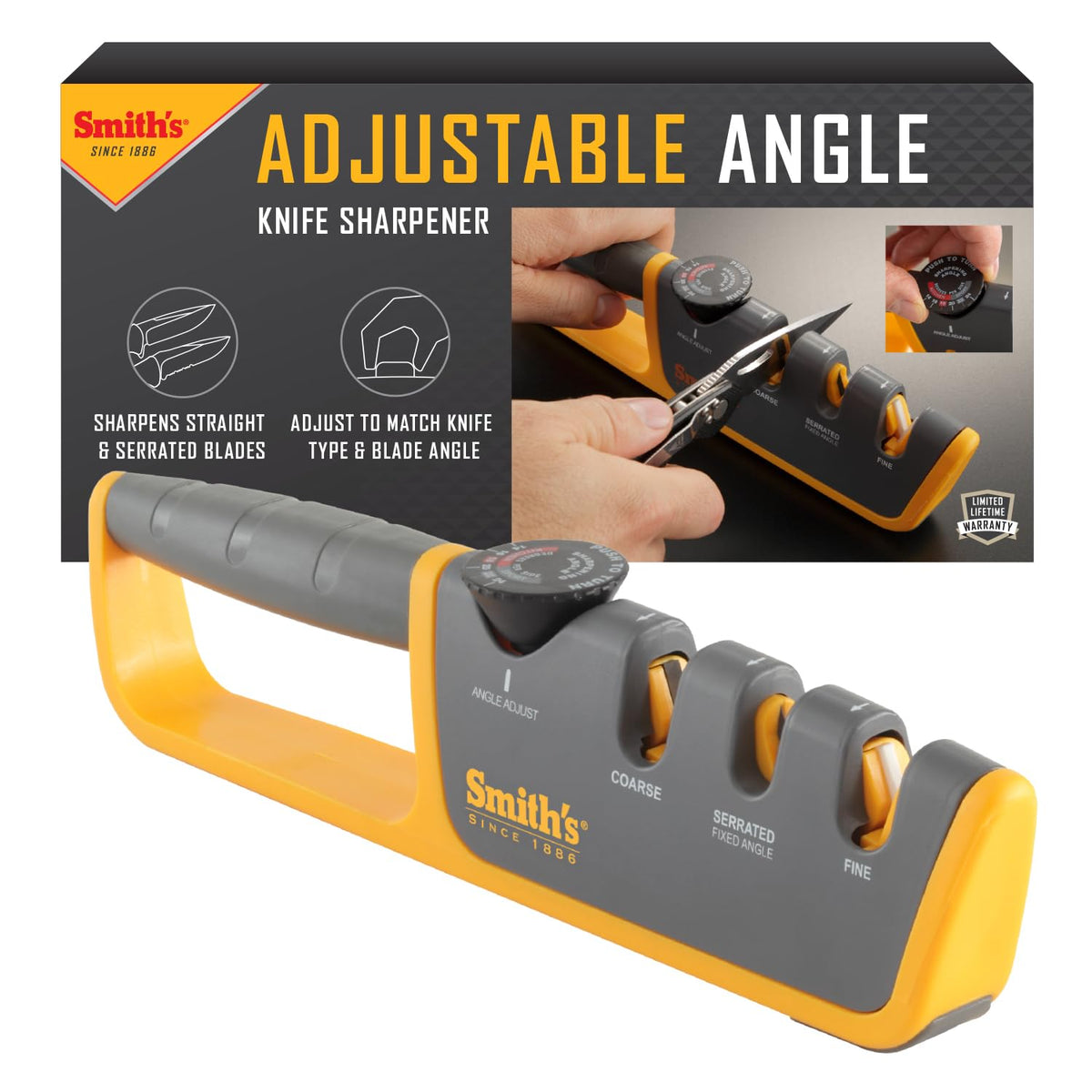 Smith’s afilador manual con ajuste de ángulo para cuchillos en base estable