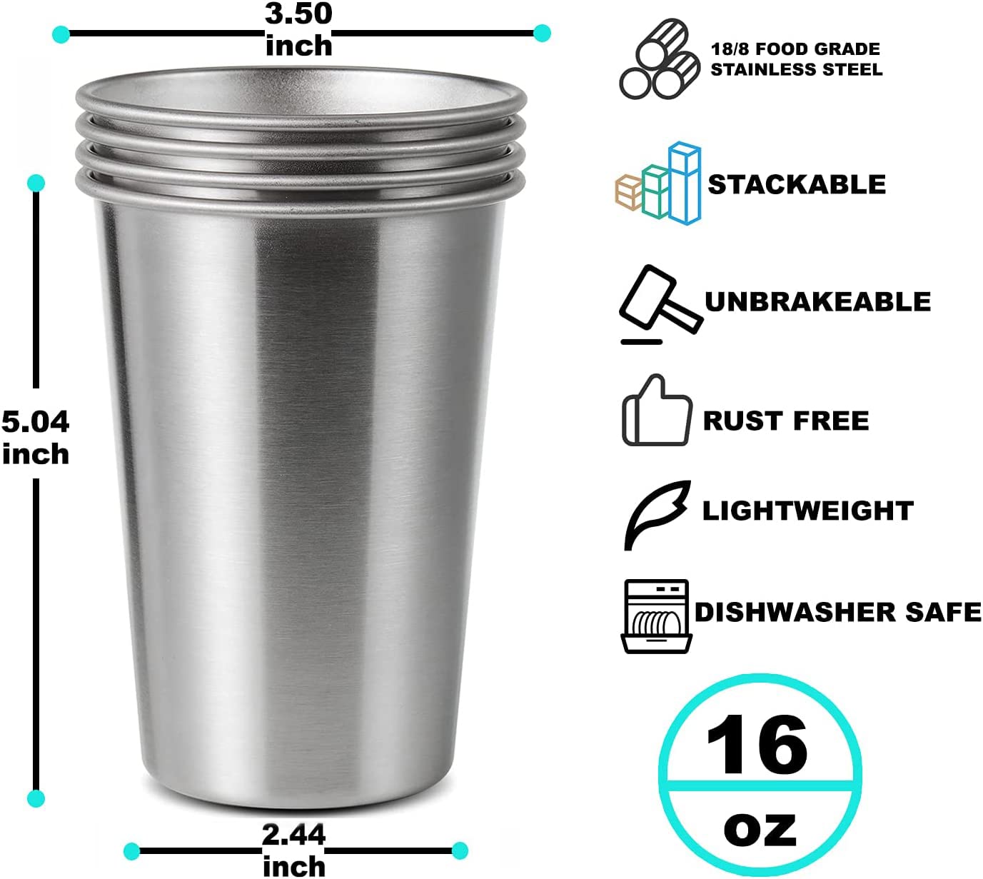 Vasos SMLIXE 473ml en acero inoxidable apilables para ahorrar espacio.