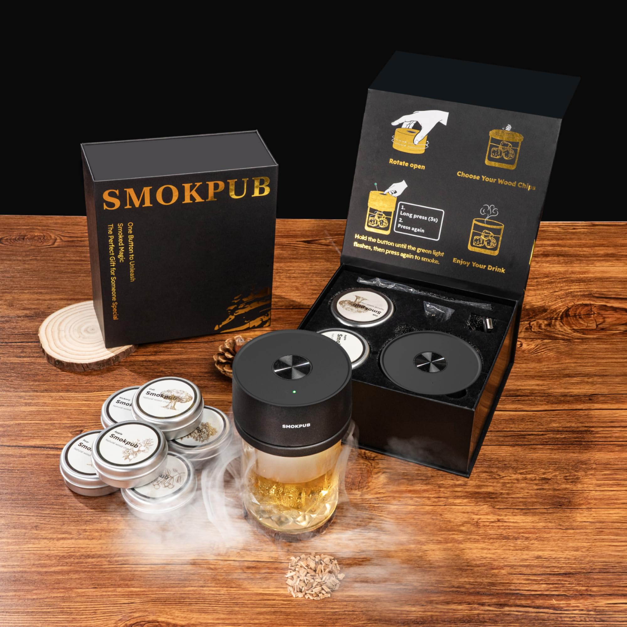 Set de maderas Smokpub: roble, manzana, nogal, cerezo, pera y haya